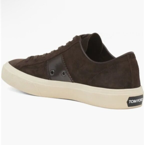 Tom Ford Cambridge Low Top Men Sneakers Suede Mocha Cream Shoes Size 10 - Picture 10 of 11